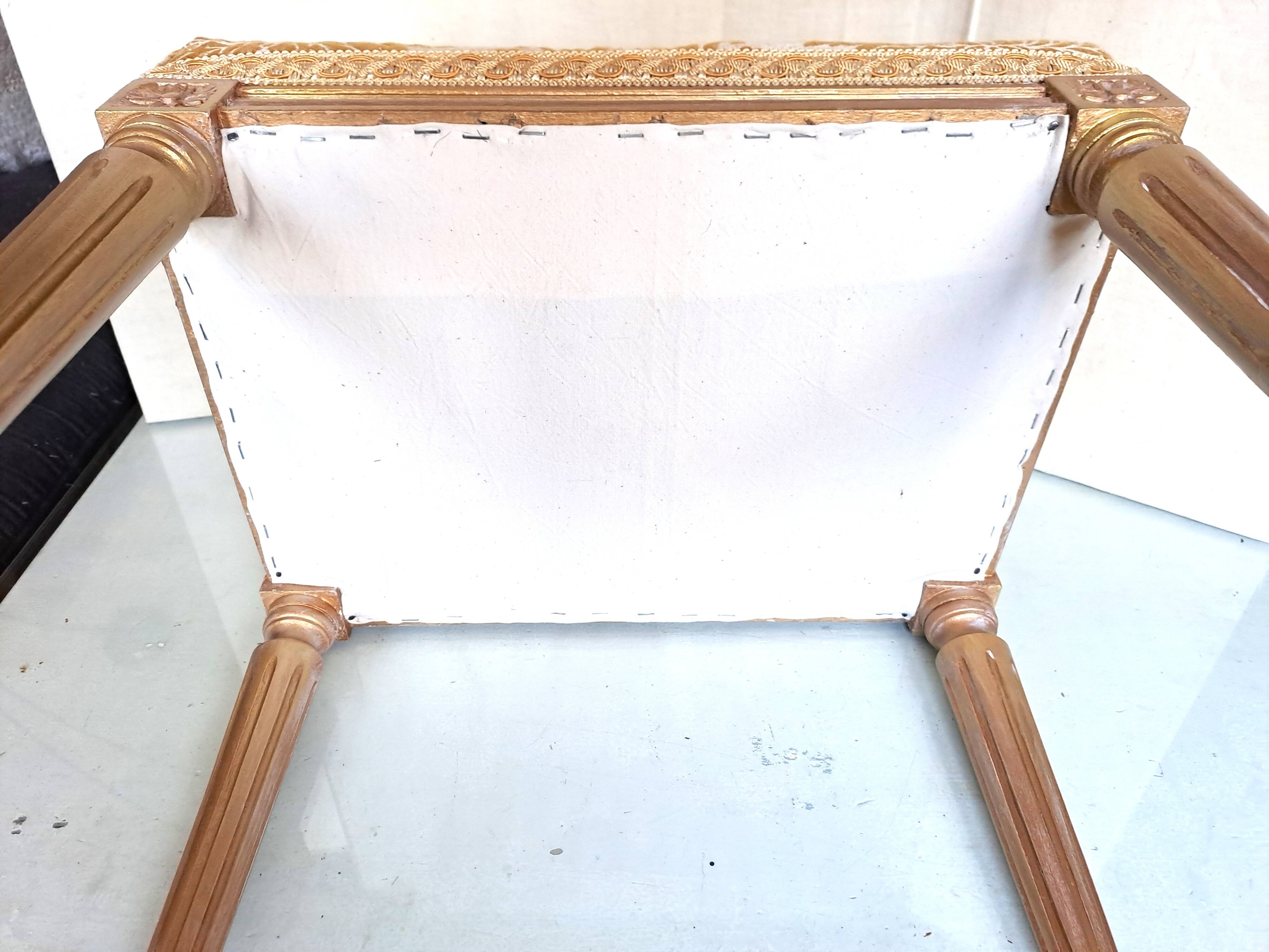 Piano stool in gold wood, Empire style, 19th century upholstery restoration