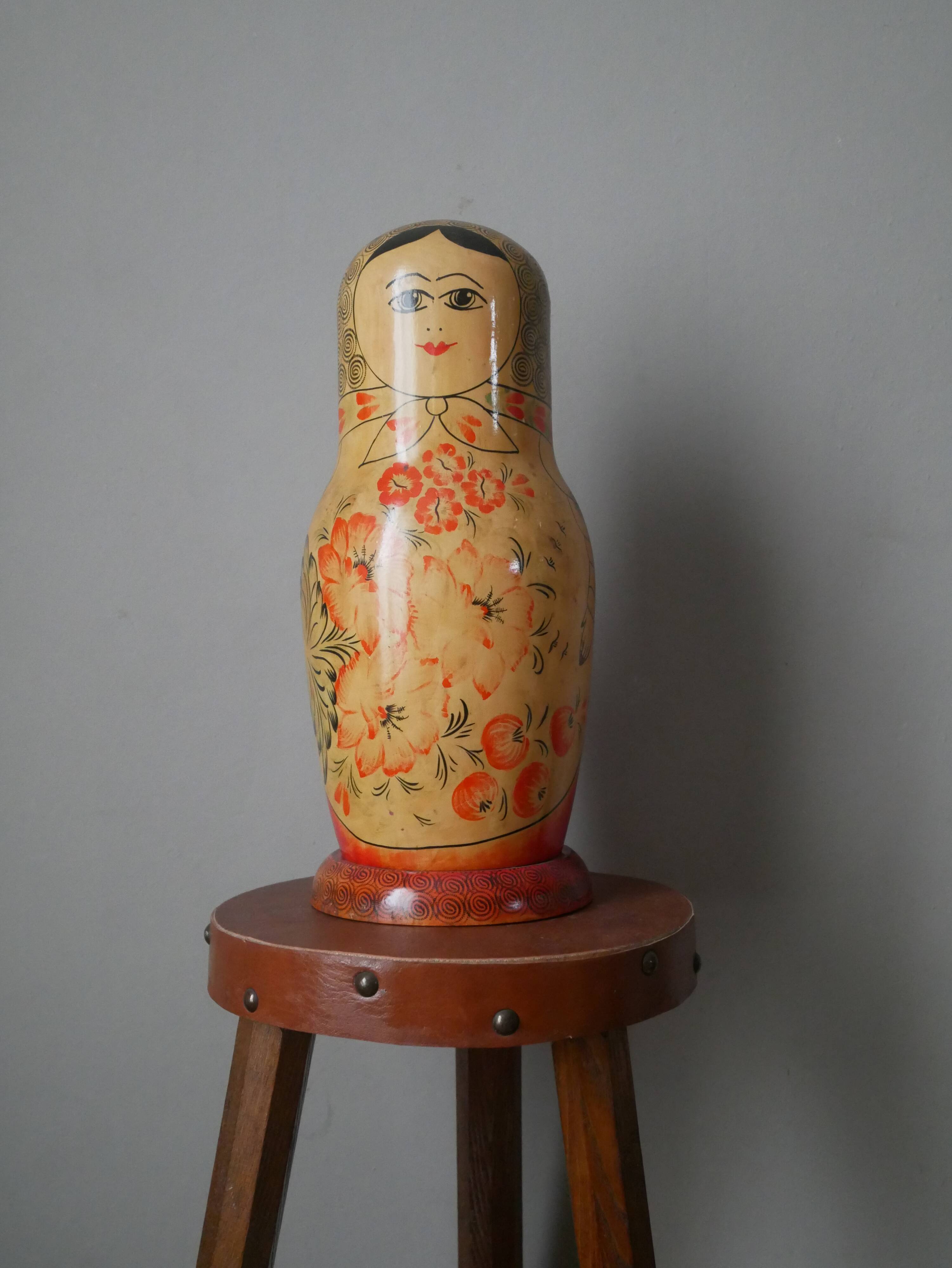 Large vintage handmade Russian doll bottle cover collectible decoration