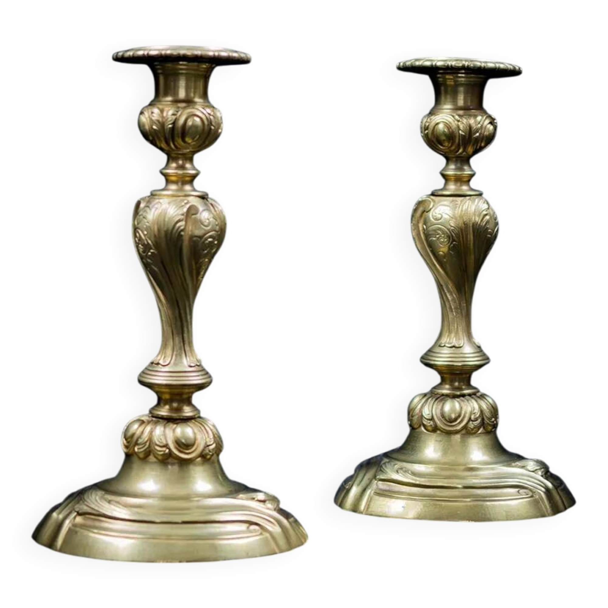 Pair of candlesticks | gilded bronze torches, Louis XV style — 19th century