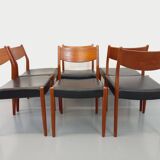 Set of 6 vintage Scandinavian Fristho Franeker chairs in teak and skai from the 60s
