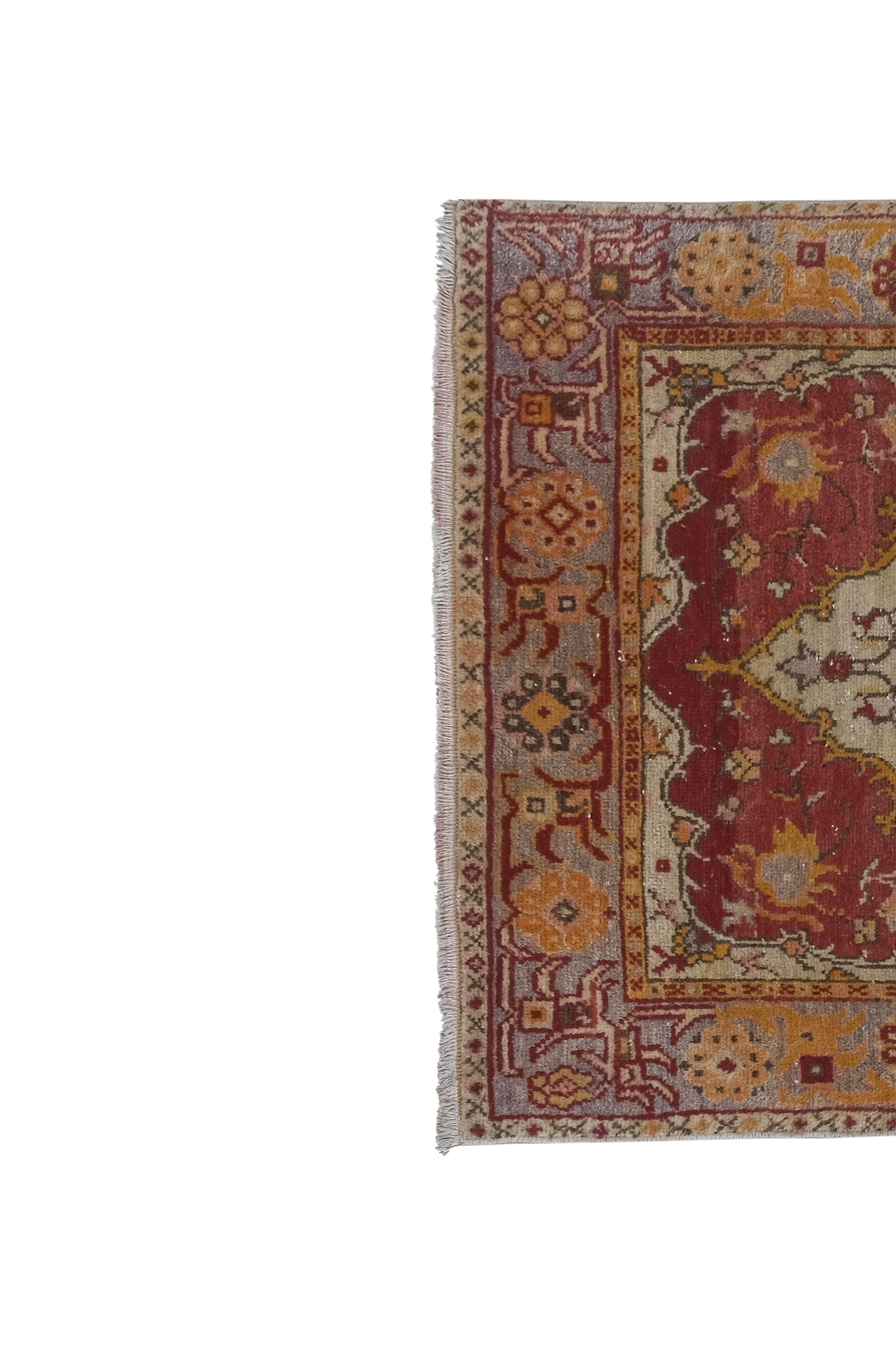 Vintage Red and Pink Turkish Oushak Rug - Kitchen Rug 3'5" X 7'4"