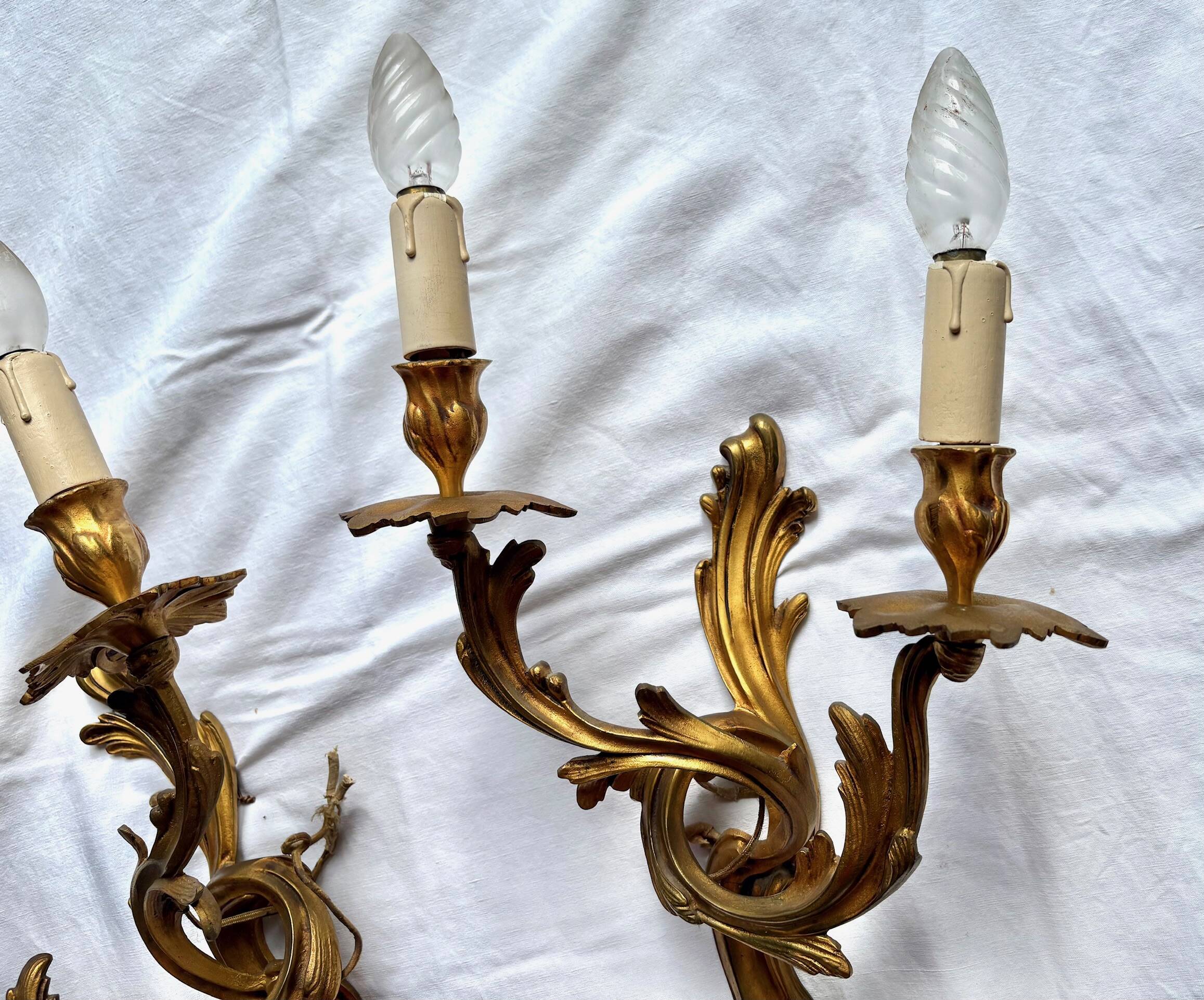 Pair of gilt bronze wall sconces, Louis XV rocaille style