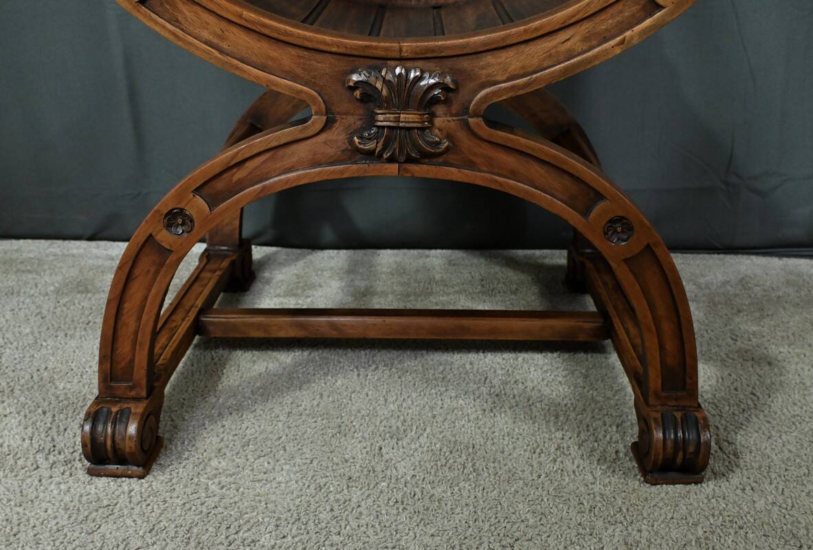 Pair of Dagobert walnut armchairs, medieval style – late 19th century