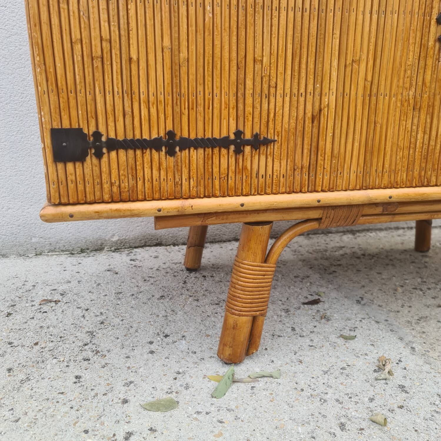 Rattan bamboo sideboard atttributed to Audoux Minnet vintage 60's