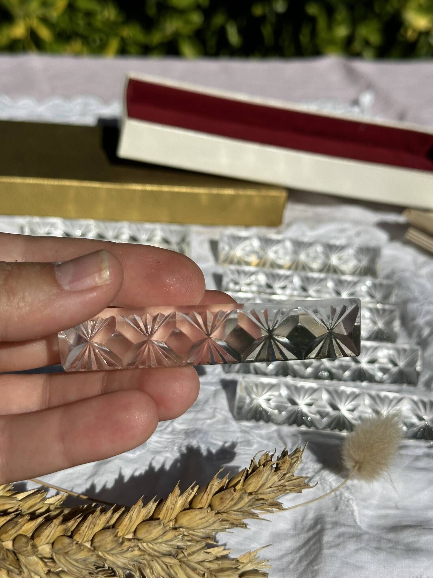 Set of 10 Vintage Cut Crystal Knife Rests // Tableware