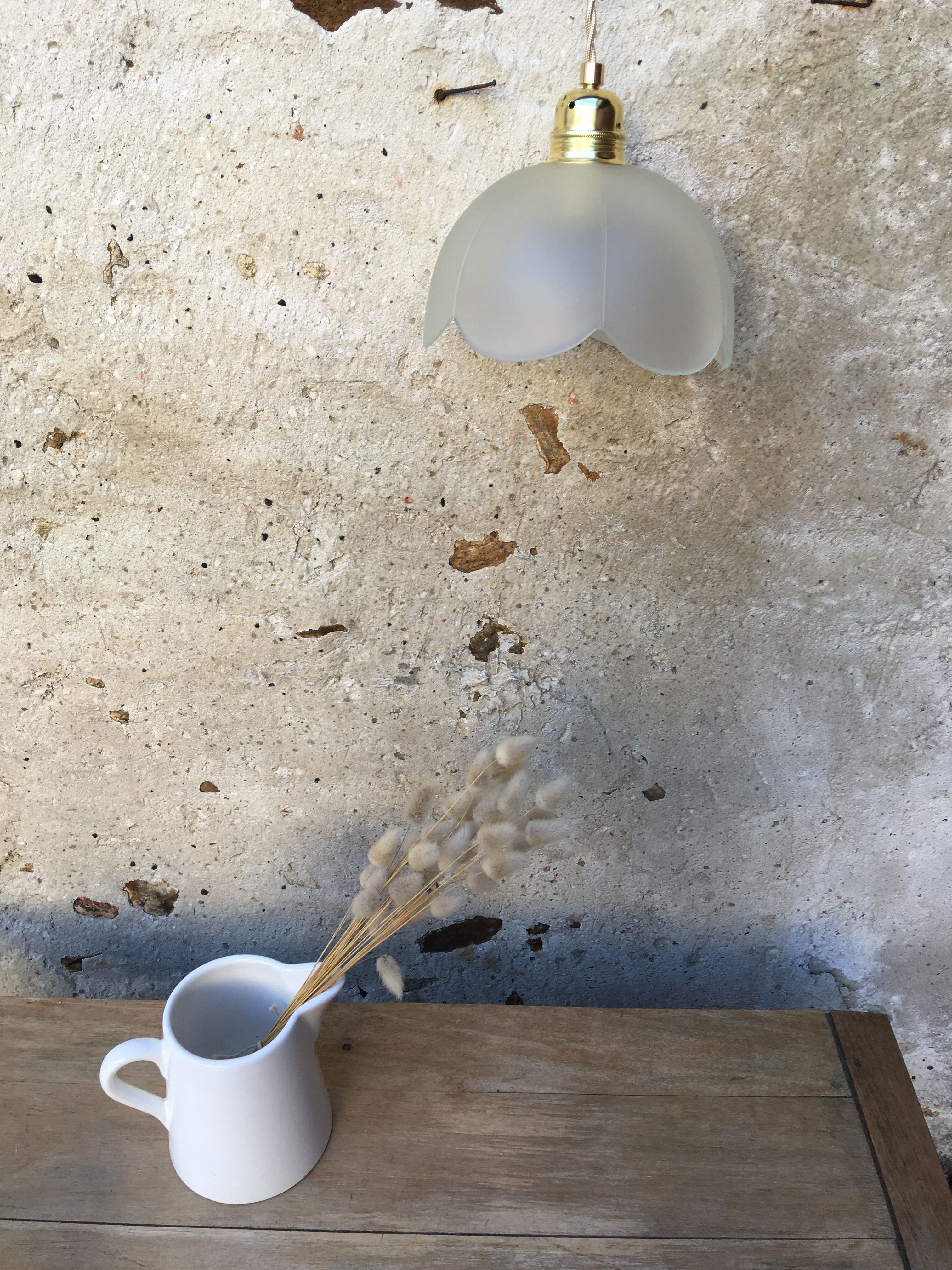 Pair of vintage flower pendants in frosted glass