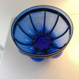 Superb vintage blown glass bowl in cobalt blue with its iron frame.
