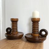 Pair of turned wooden candlesticks from the 70s