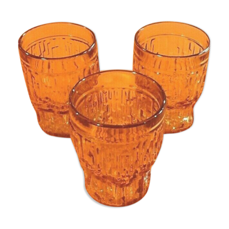 1960s 3 water glasses embossed texture Amber color Baptistin Caracous