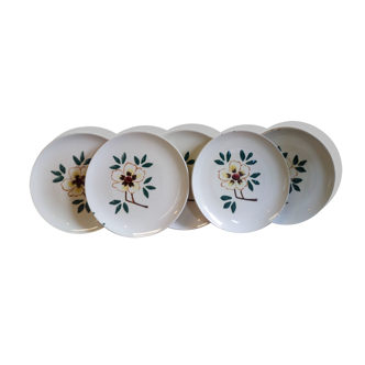 Cinq assiettes à dessert fleuries des faïenceries continentales