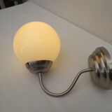 Gooseneck wall lamp, white opaline round globe