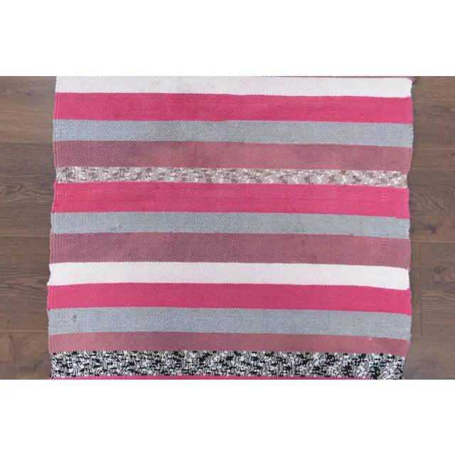 Vintage Turkish Hand-Knotted Wool Cotton Pink Kilim Runner Rug 72x172