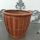 Cache pot en osier et rotin vintage années 70 80