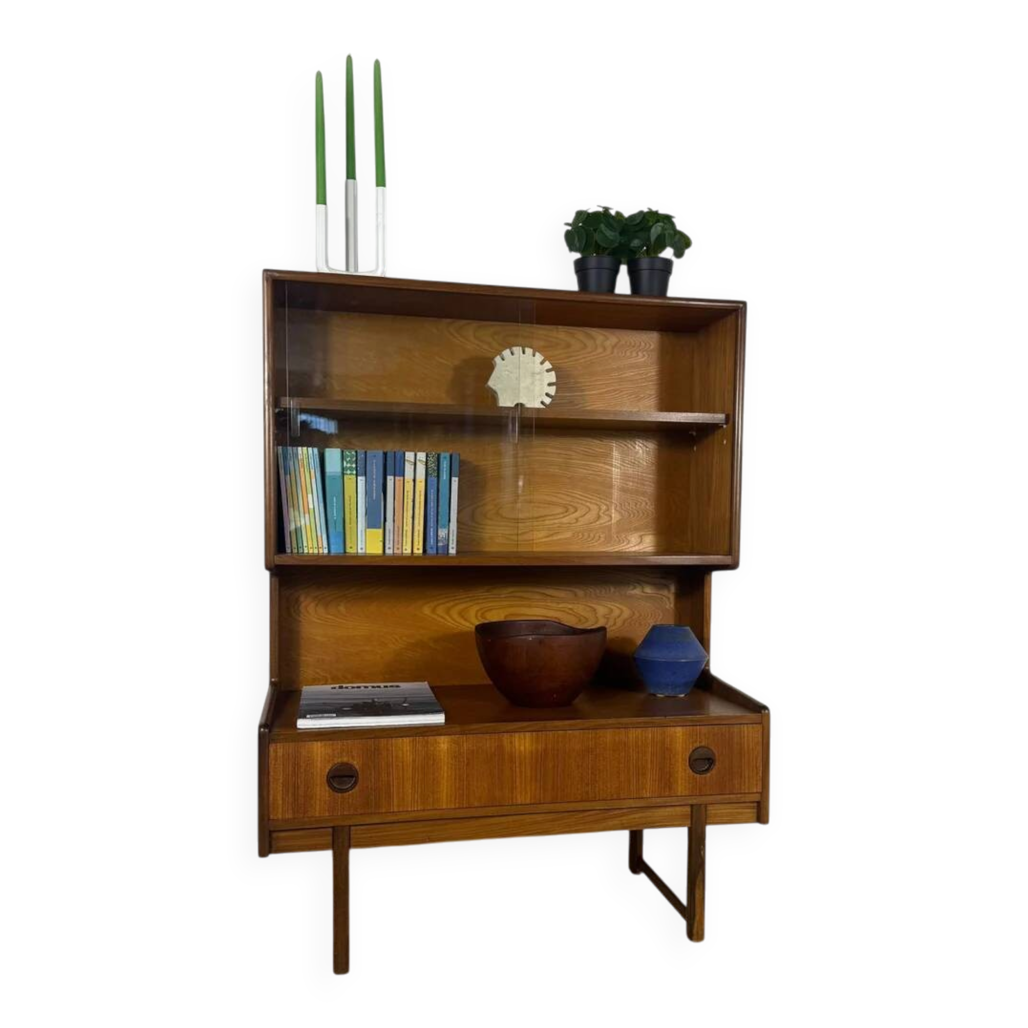 Vintage teak bookcase with glass doors – Scandinavian mid-century elegance