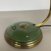 German green bauhaus table lamp in brass and metal by helo lights, germany, 1950s