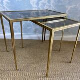 Set of 3 nesting tables in brass, Hollywood Regency, Vereinigte Werkstätten, Germany, 1960s.