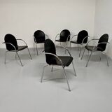 Lot 6 chaises en cuir noir et pied tubulaire design italien année 70