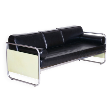 Bauhaus Sofa in Chrome and Leather by Vichr a Spol, 1930s