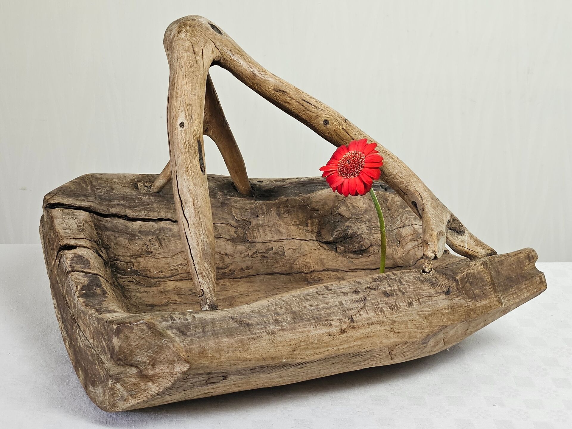 Vintage brutalist olive wood basket