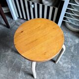 Wood and white metal stool