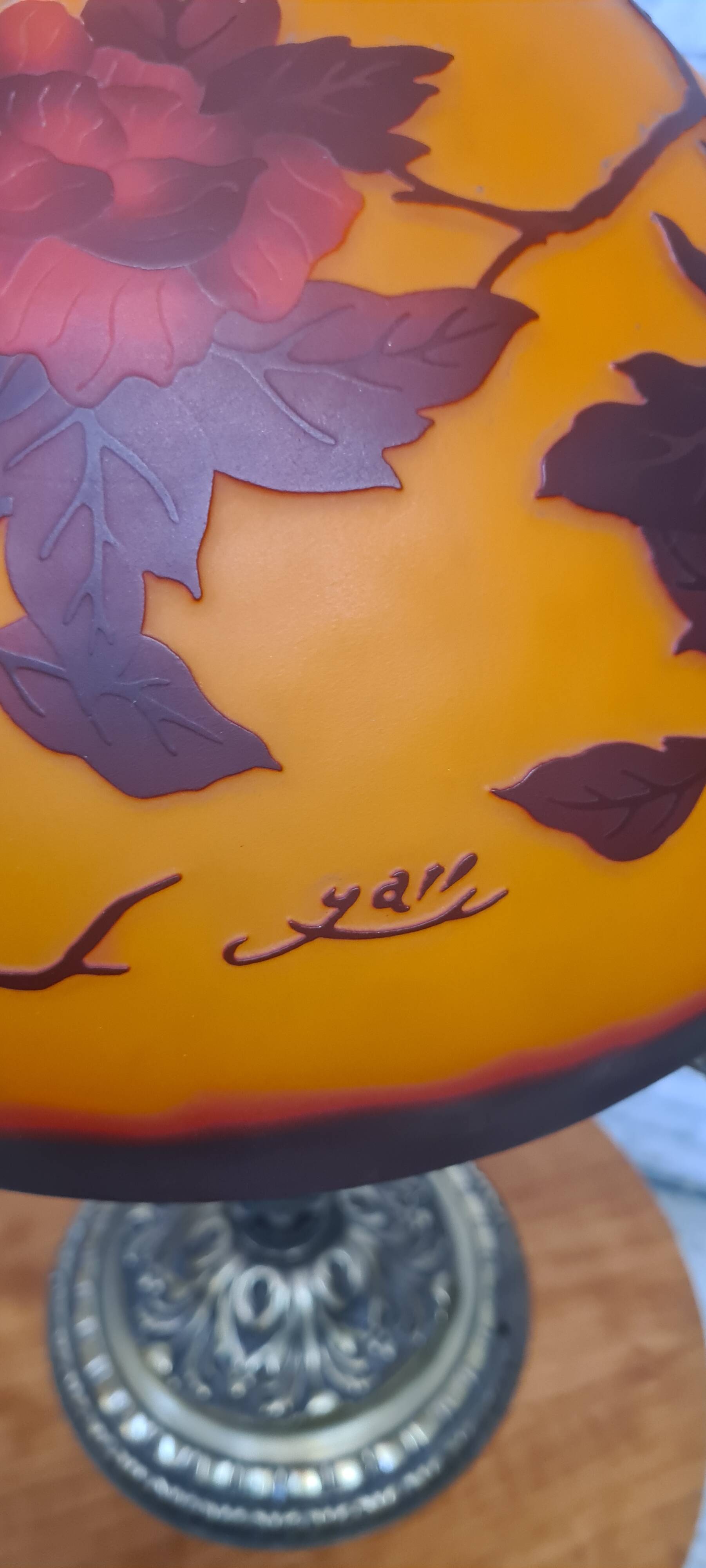 large bronze mushroom lamp with magnificent glass paste signed 7kg h51x33