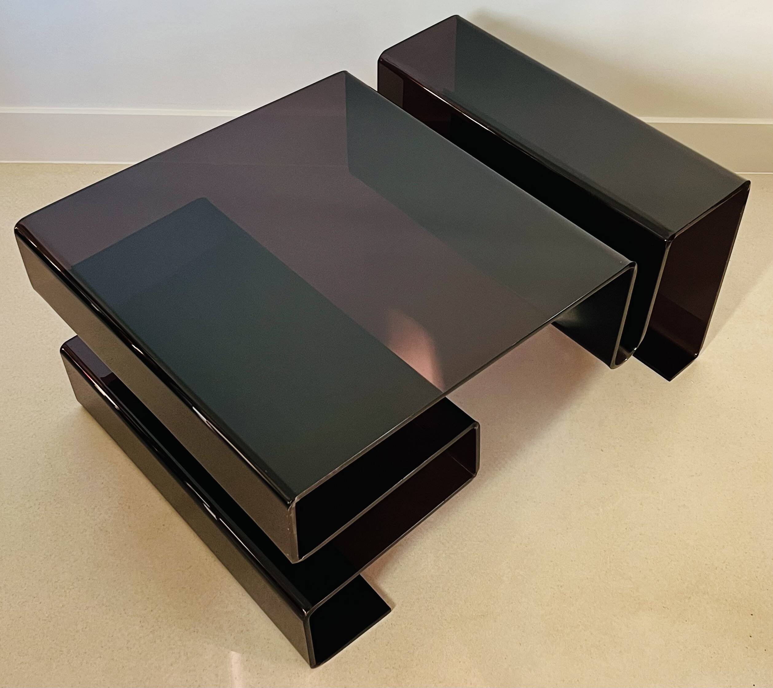 Large coffee table in smoked acrylic glass, France, 1970s