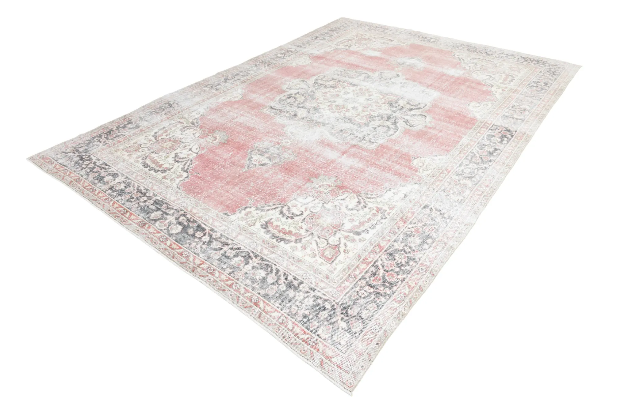 8x12 Large Vintage Pale Red & Blue Persian Rug, Oriental Rustic Carpet