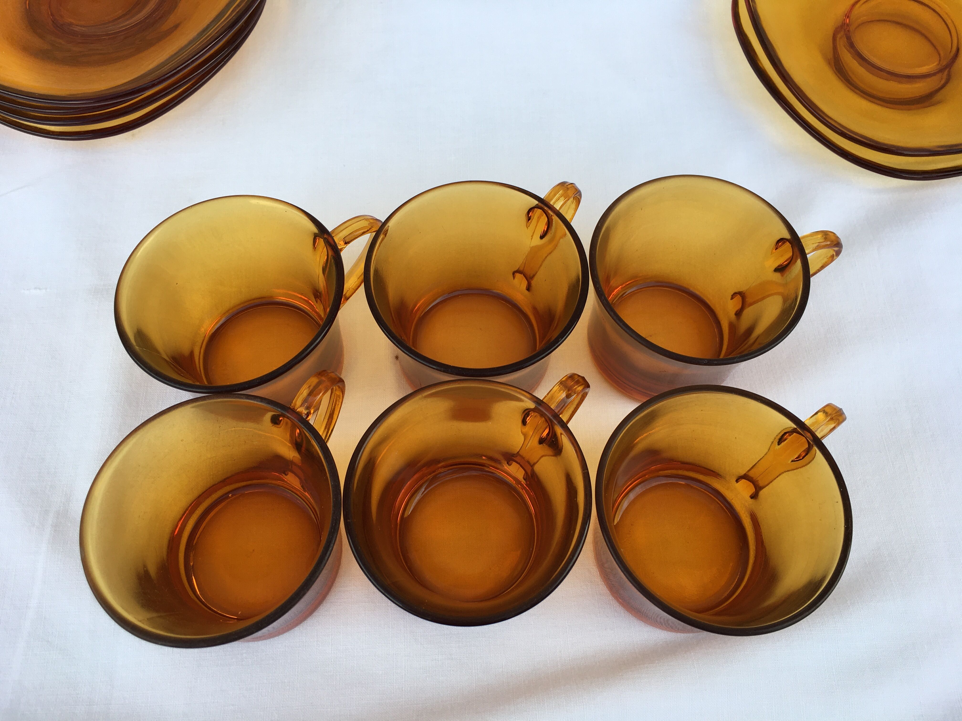Set of 6 Duralex cups and 6 Vereco saucers
