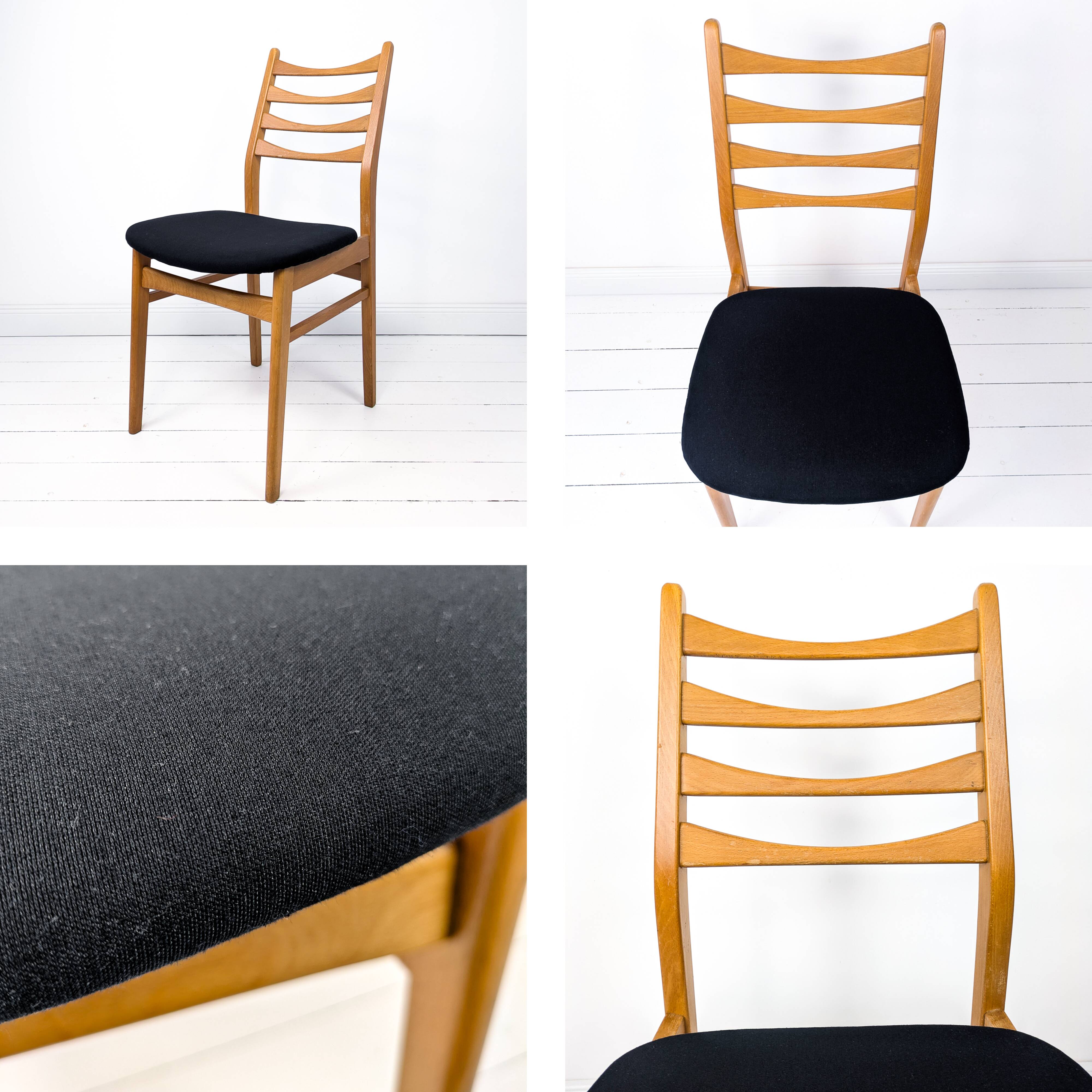 Lot de 6 chaises vintage bois assise tissu, style Mid-Century scandinave