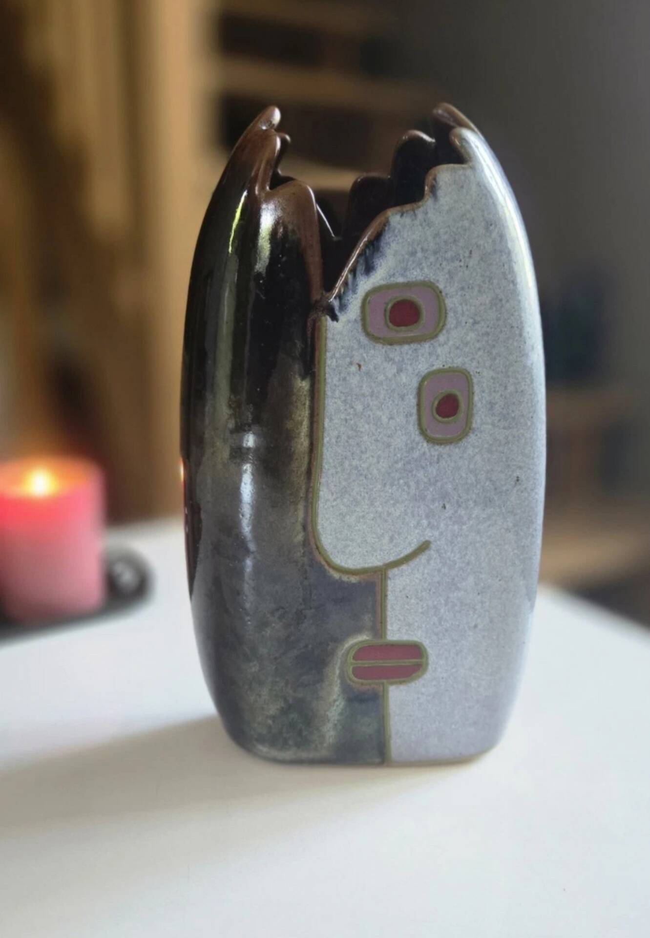 Superb anthropomorphic vase in glazed artisanal stoneware by Remy Lacombe.