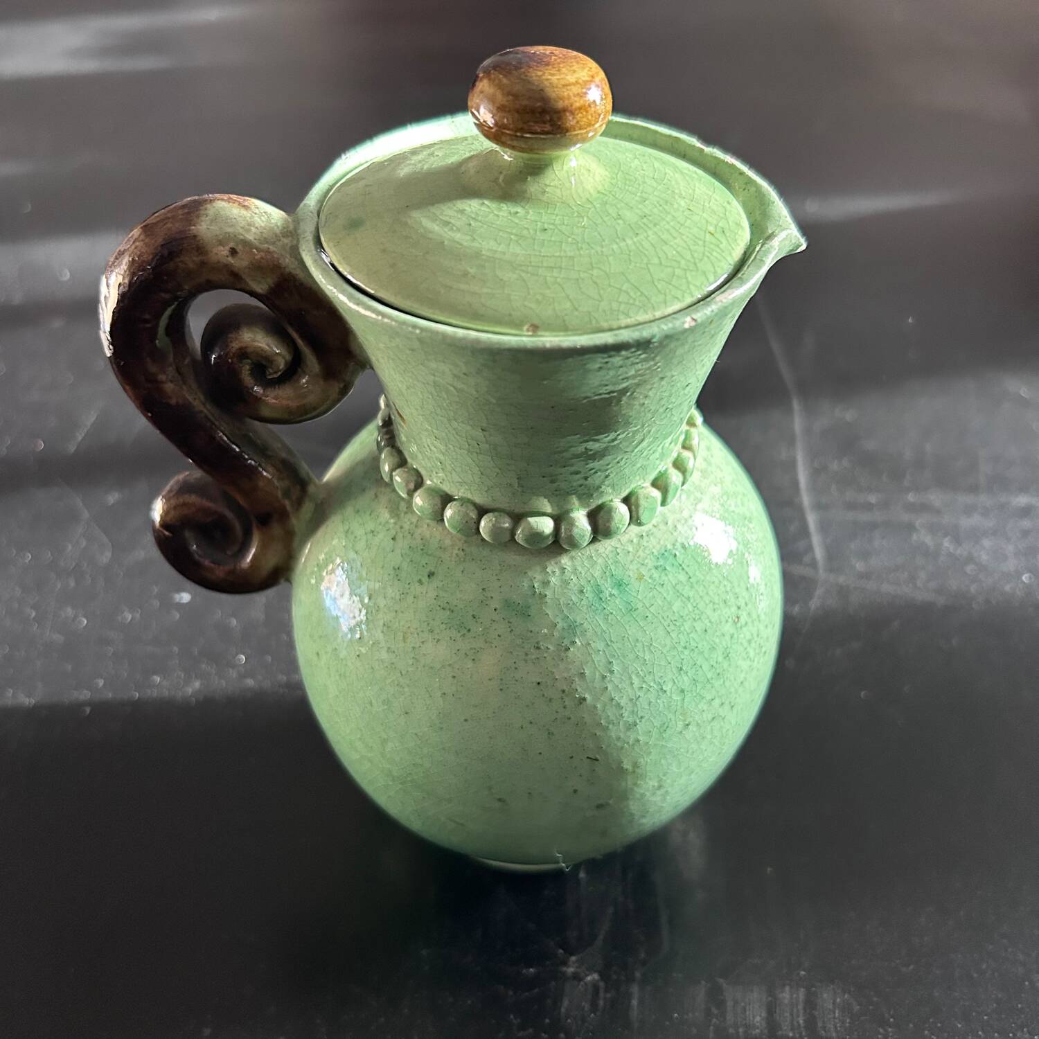 Art Deco Celadon Beaded Teapot