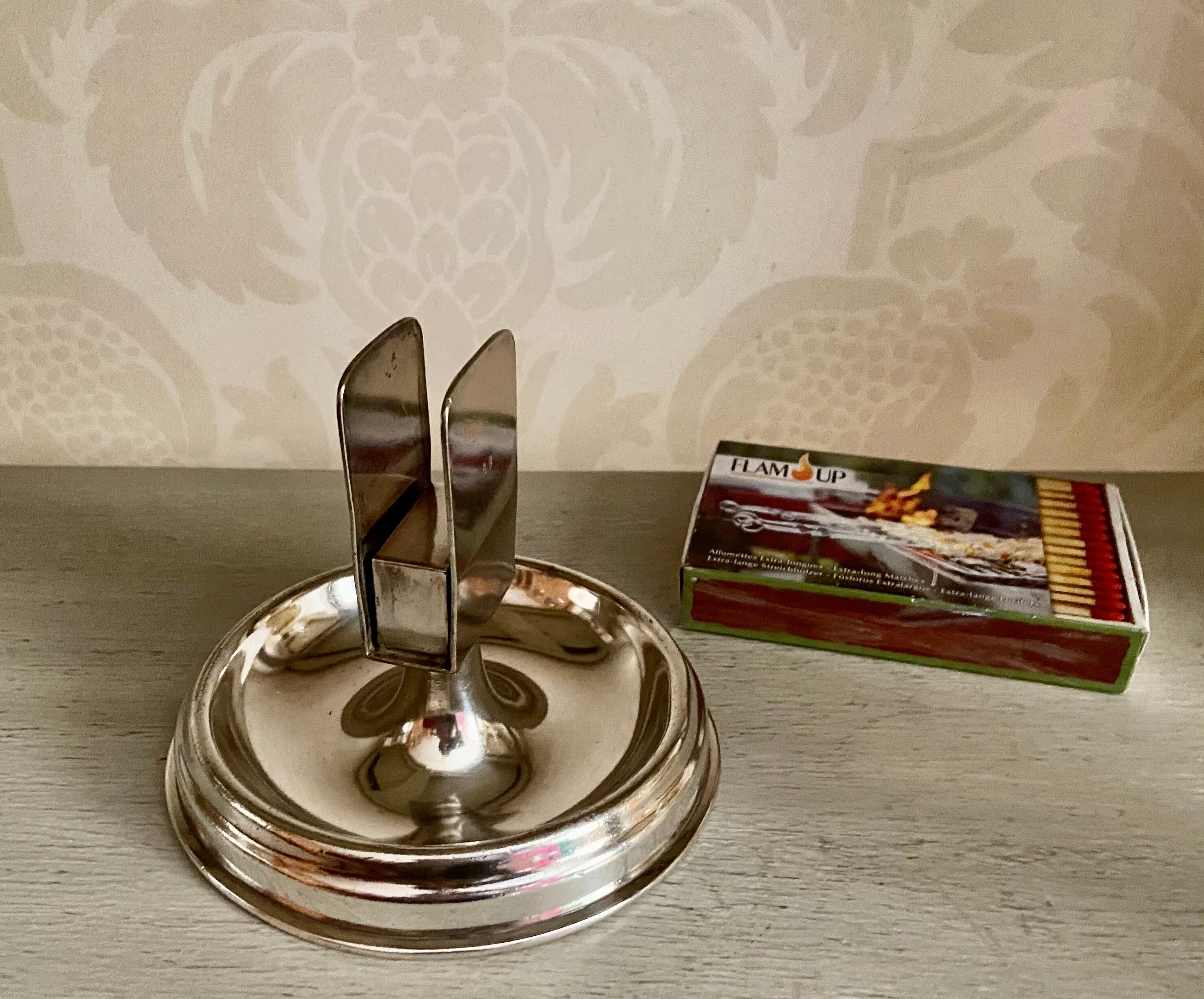 Old silver metal matchbox holder