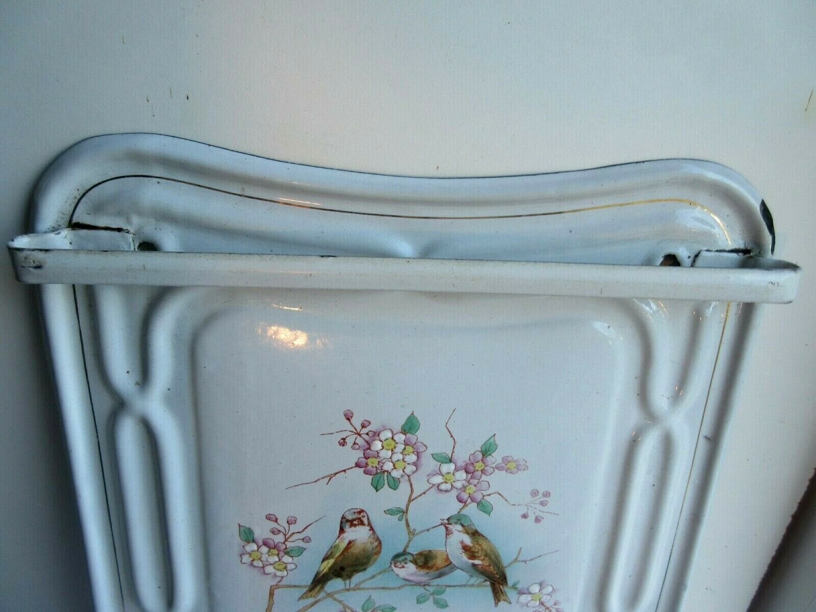Porte-ustensiles de cuisine art déco tôle émaillée 3 oiseaux