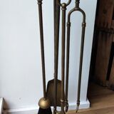 Serviteur de cheminée en laiton massif 4 accessoires.