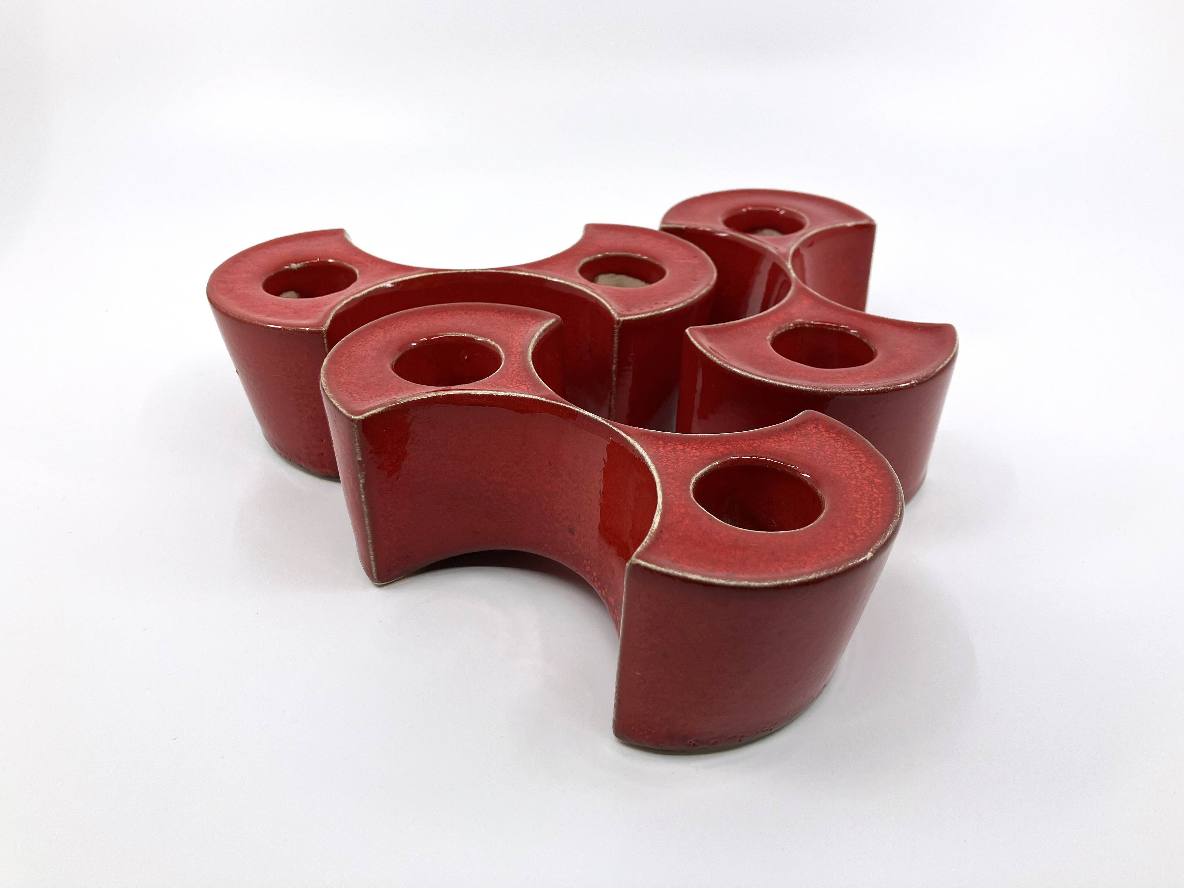 3 red ceramic candlesticks • Cari Zalloni • Steuler • 1970