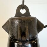 Industrial Black Enamel Factory Lamp with Cast Iron Top, 1950s