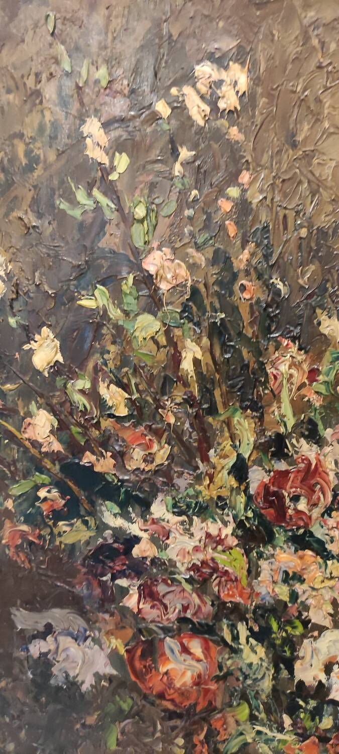 Signed flower bouquet painting