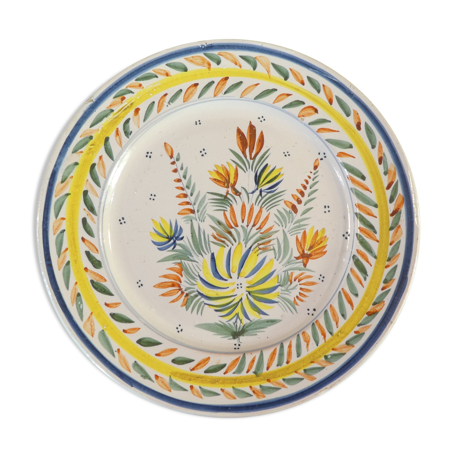 Plate in Faience HR QUIMPER hand-painted floral decoration