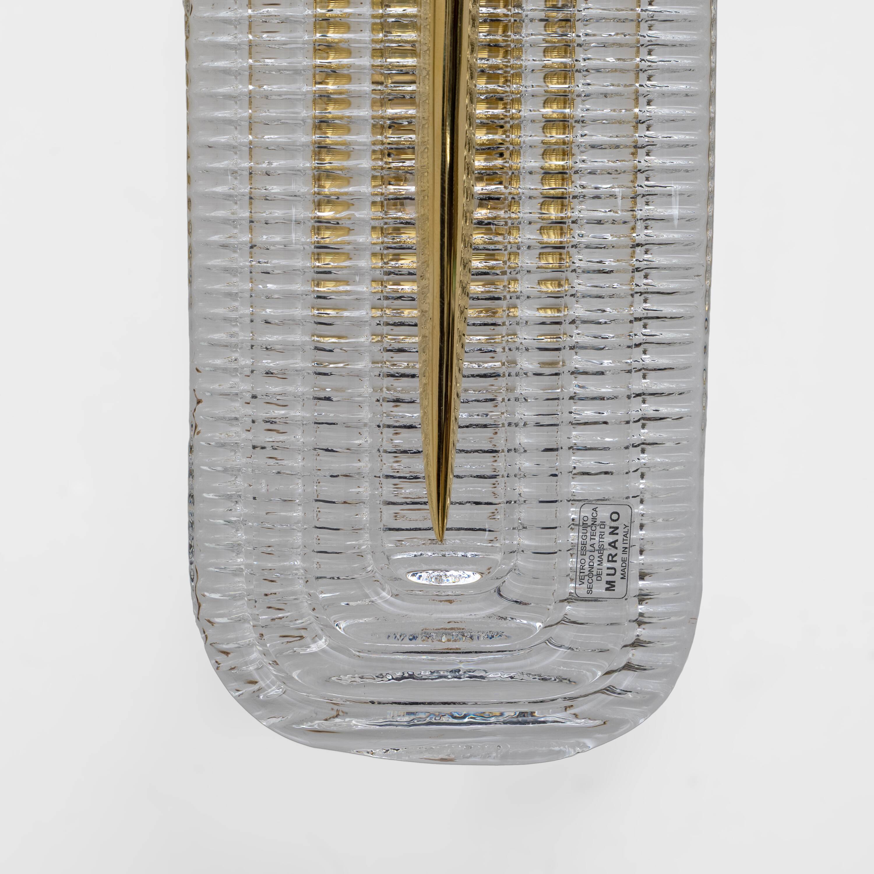 Pair of Modern Murano Glass Transparent and Brass Sconces, Italy