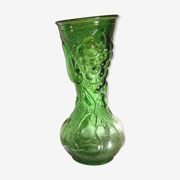 Vase en verre vert motif fruits en relief Made in Italy