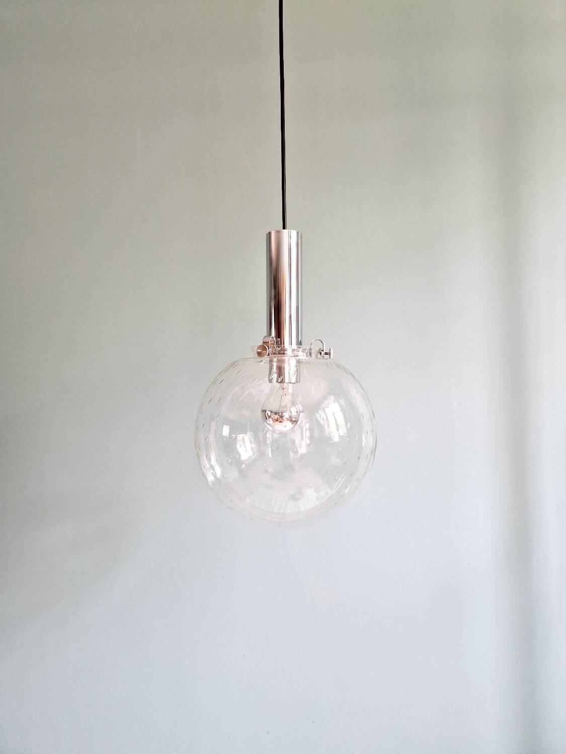 Space Age pendant light in bubbled blown glass, 1970s