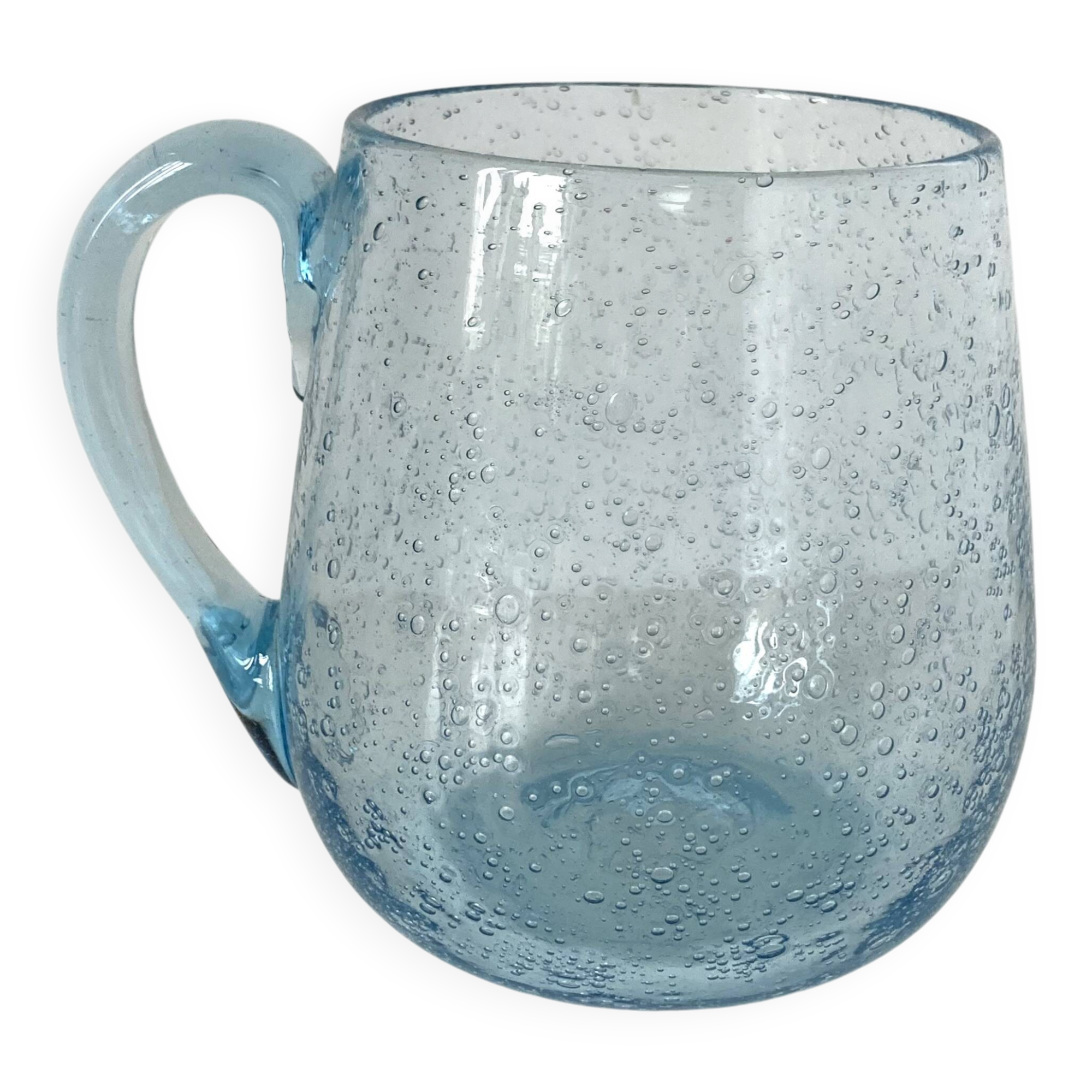 Large Biot tankard forming a vase with a handle in ice blue bubbled glass