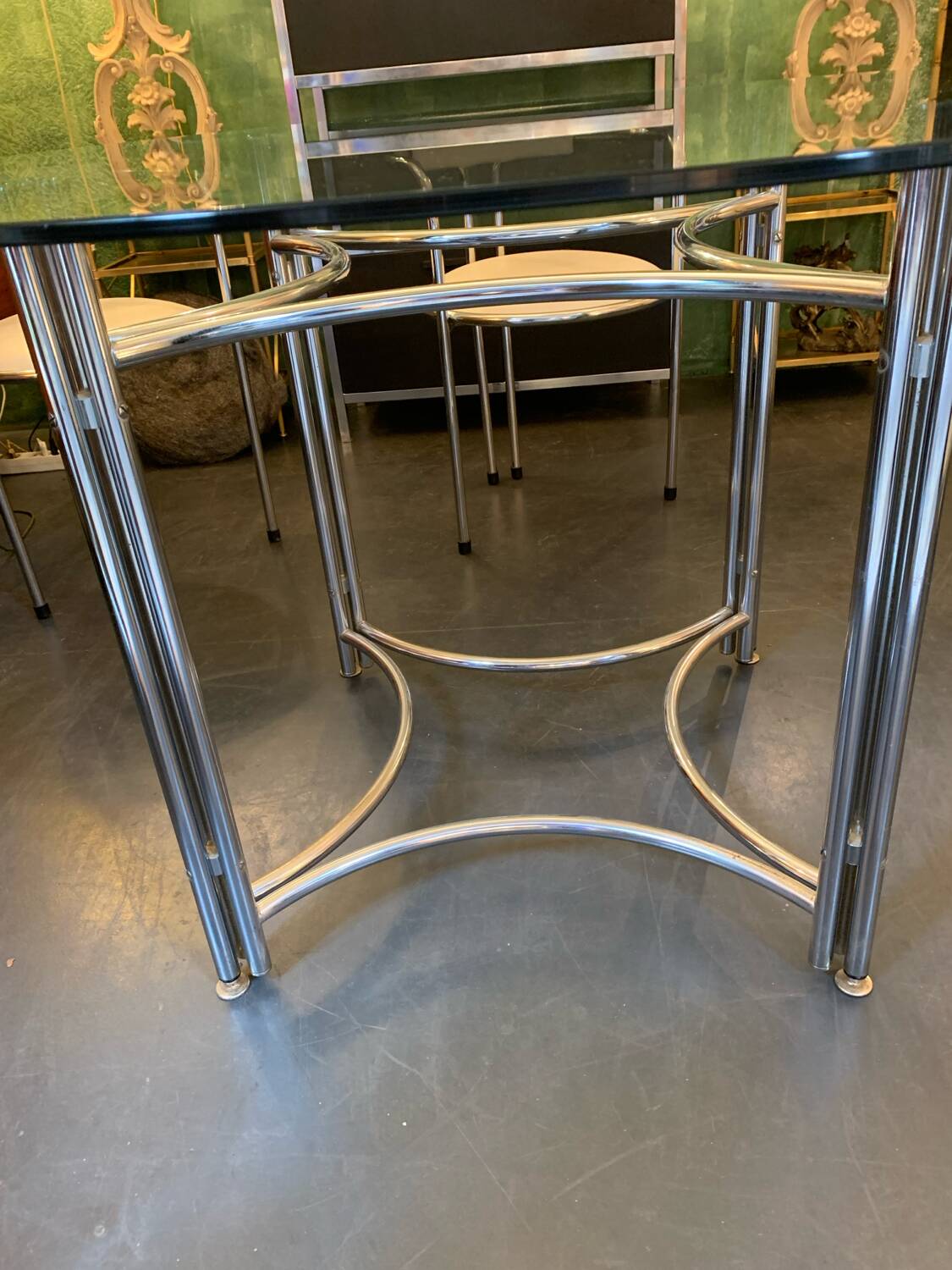 Ensemble table et chaises chrome et verre
