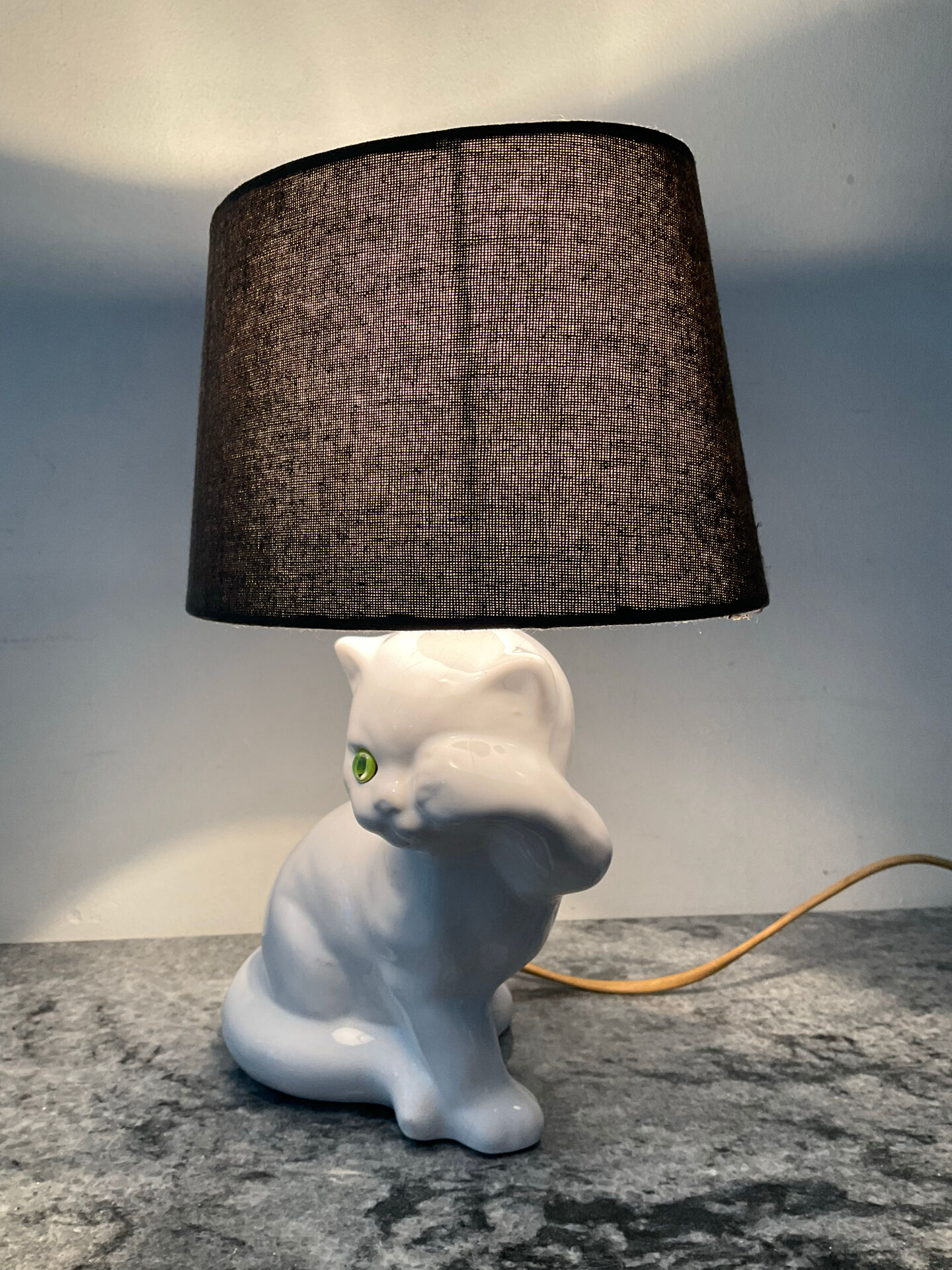 Vintage ceramic enamel cat lamp from the 1970s.