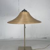 Lampe de table en laiton et rotin en roseau, Italie 1970
