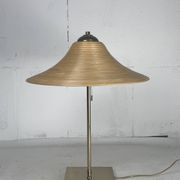 Lampe de table en laiton et rotin en roseau, Italie 1970