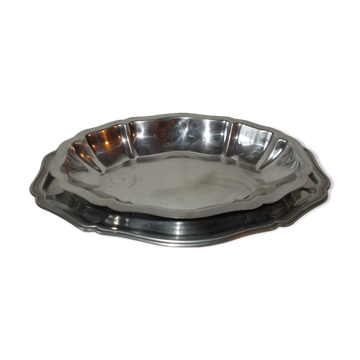 Set of 2 oval stainless steel dishes