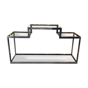Console design en métal chromé et verre fumé 1970