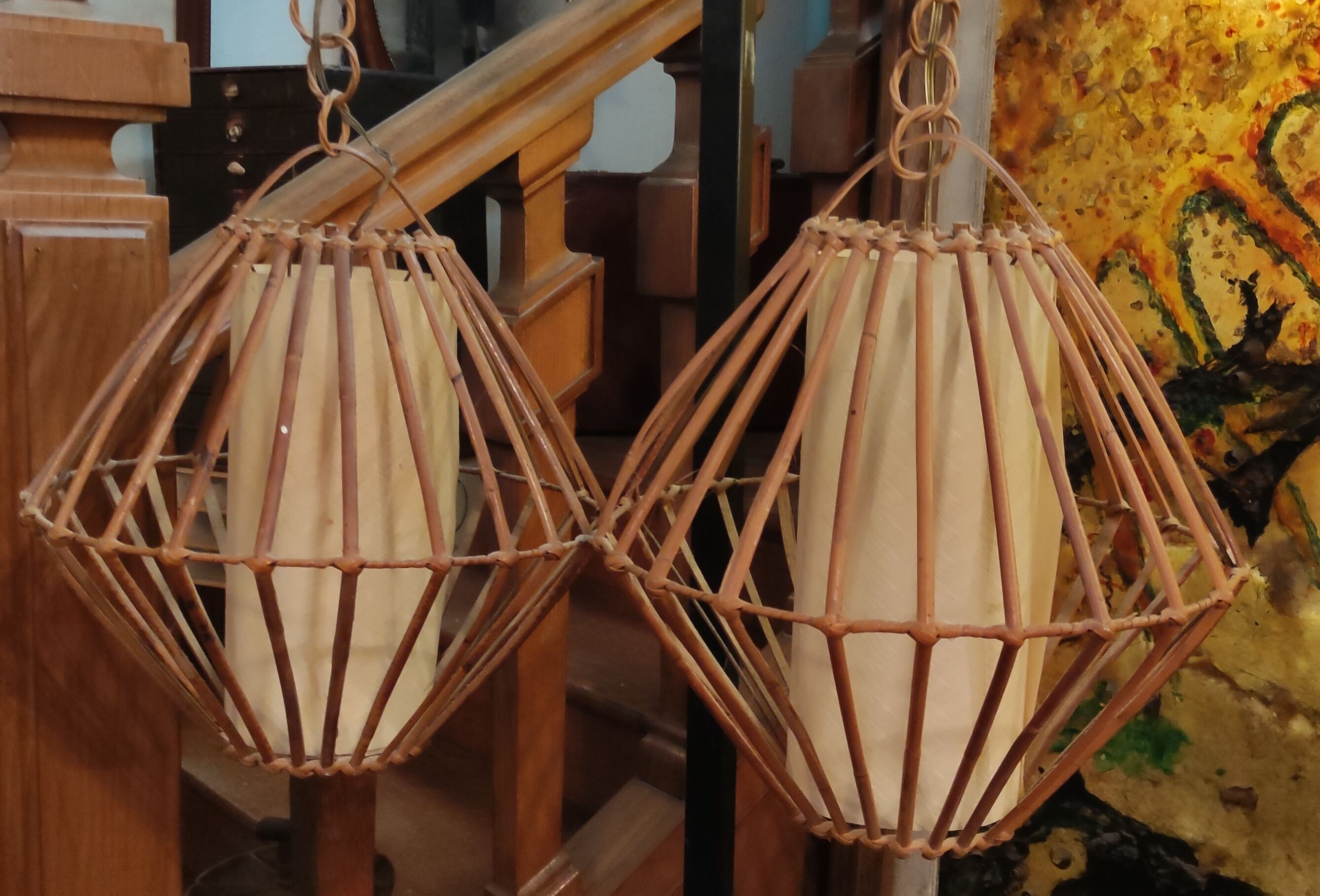 Pair of rattan suspensions 1960s-1970s