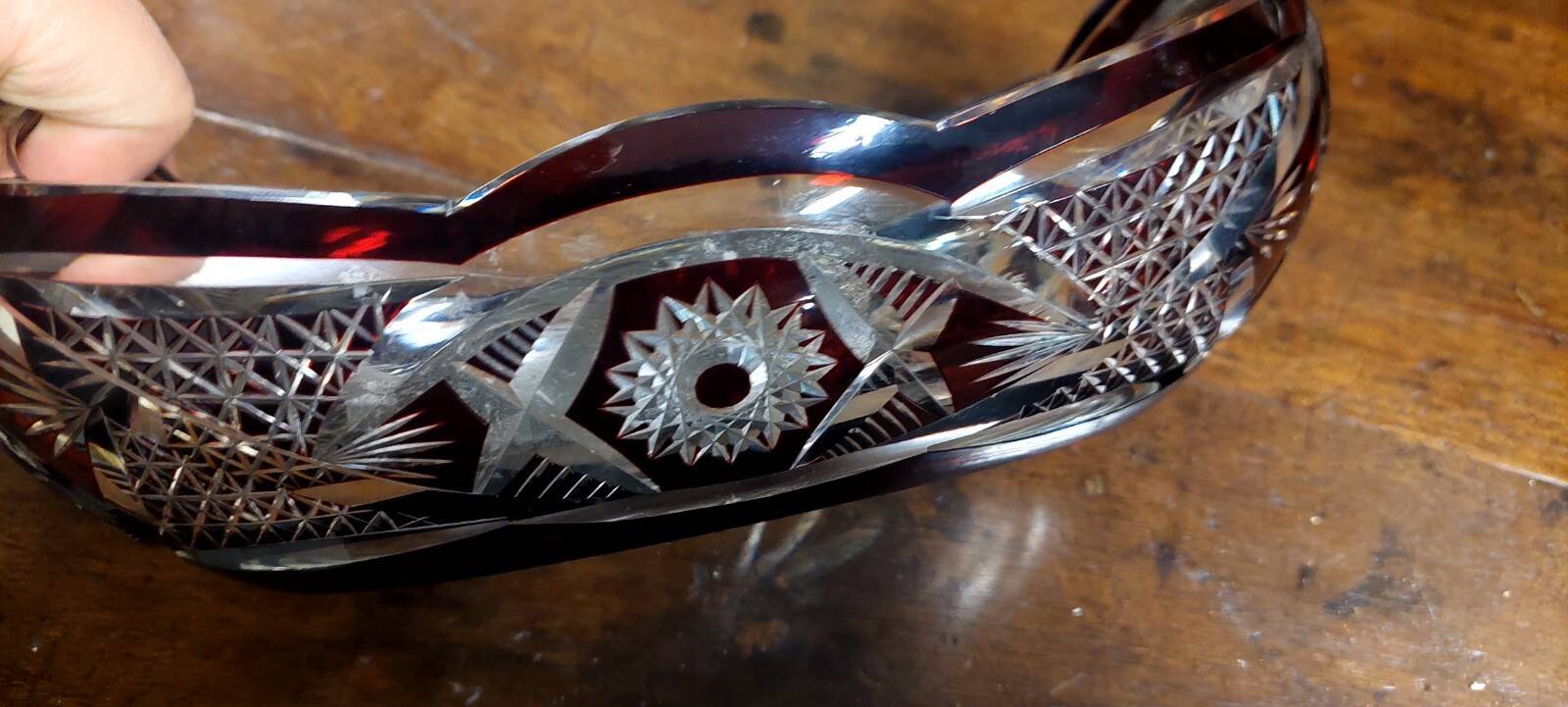 Ruby red Bohemian crystal bowl from the mid-1900s.